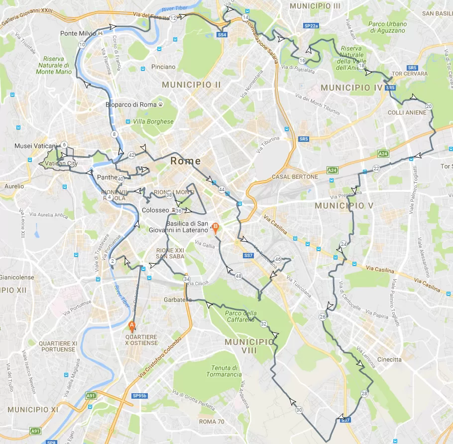 Racery - 46 Mile Virtual Race Route through the streets of Rome