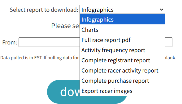 Report type dropdown showing all 8 report options